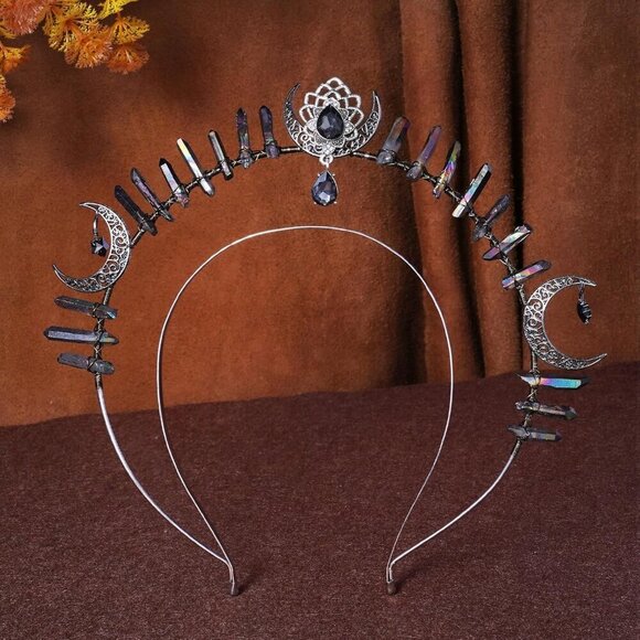 Goth Goddess Halo Crown Black Moon Star Headband Cosplay Festival Wedding main image 7